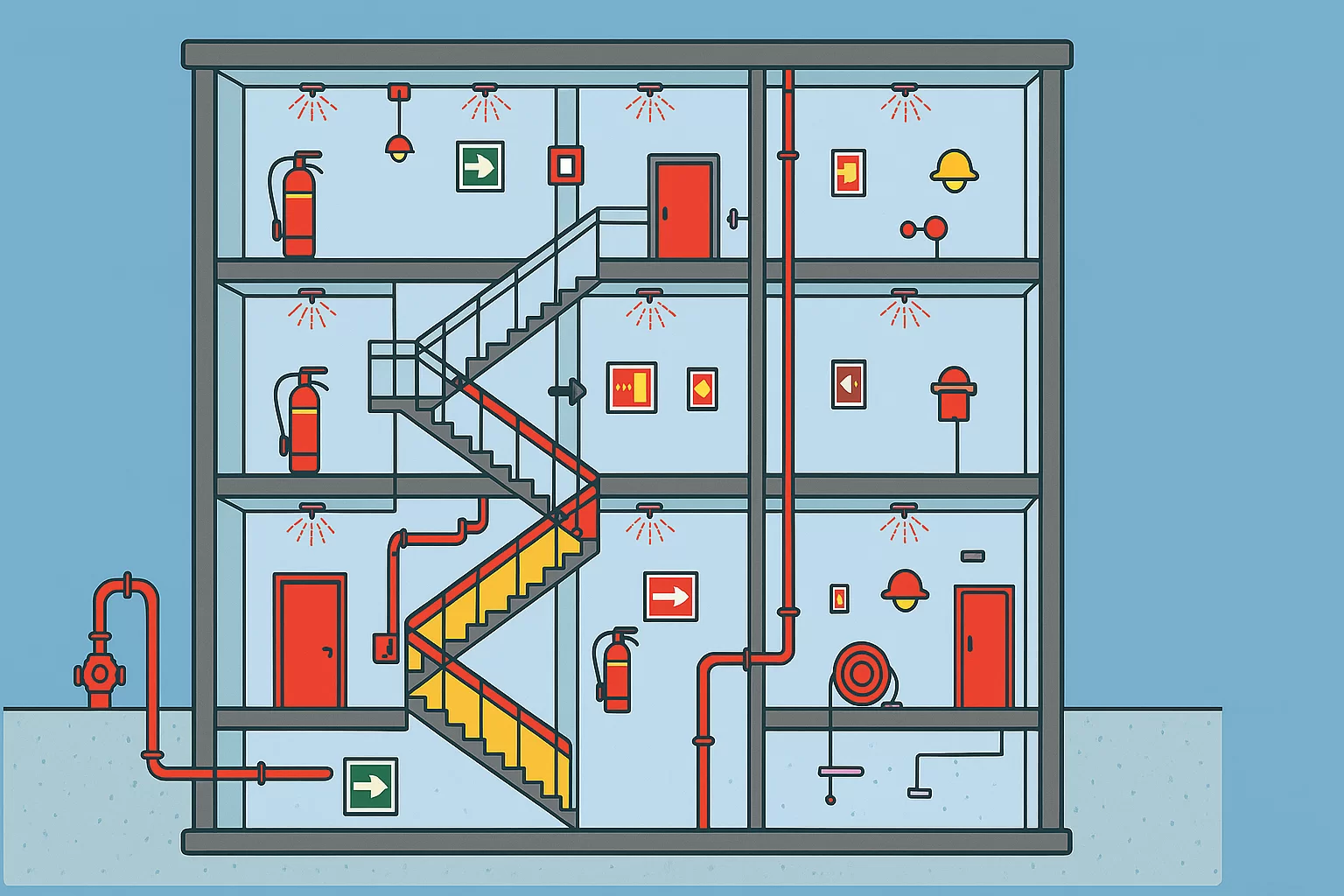 diagrama-tecnico-de-um-predio-com-representacao-grafica-de-medidas-de-seguranca-contra-incendio